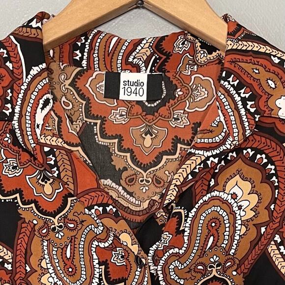 Studio 1940 Size Small Brown Stretch Knit Top Y2K Goblincore Boho Festival Retro - Picture 6 of 11